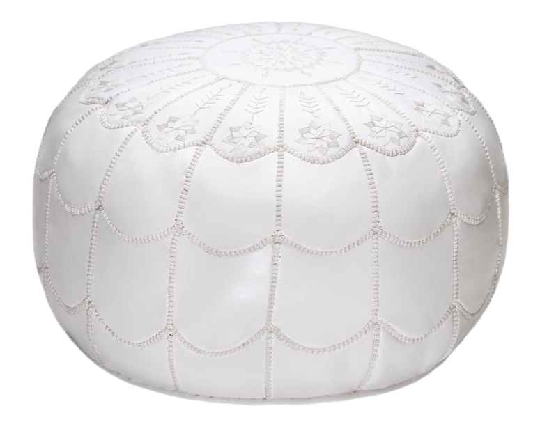 Mshalkha White Moroccan Leather Pouf