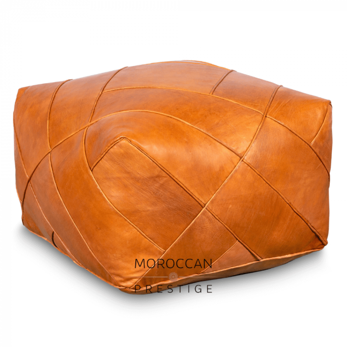 Zellig Leather Pouf - Tan 22"x14"