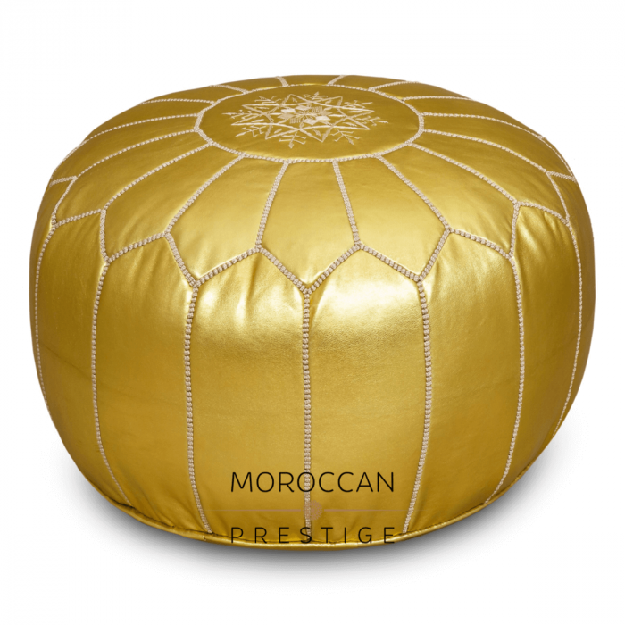 Gold Metallic Leather Pouf