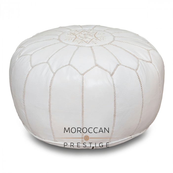 White Moroccan Leather Pouf