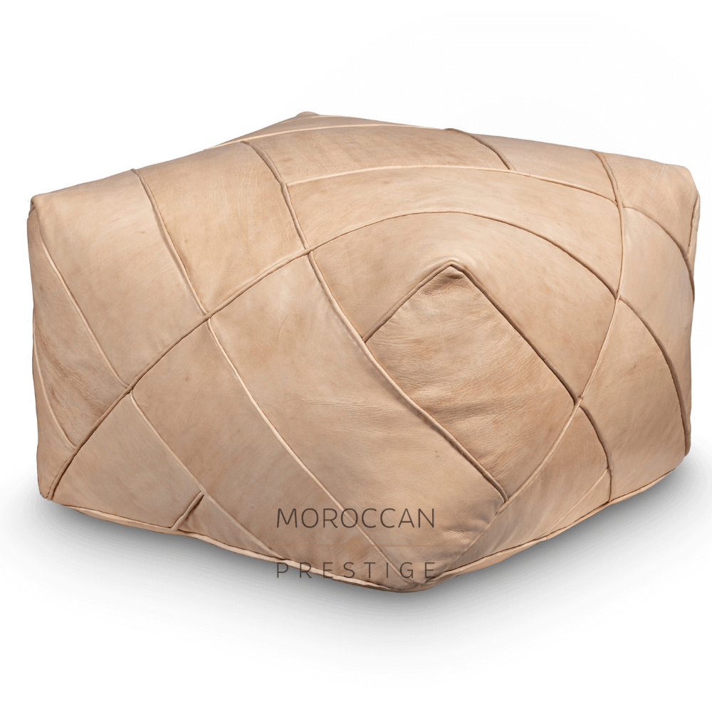 Zellig Leather Pouf - Natural 22"x14"