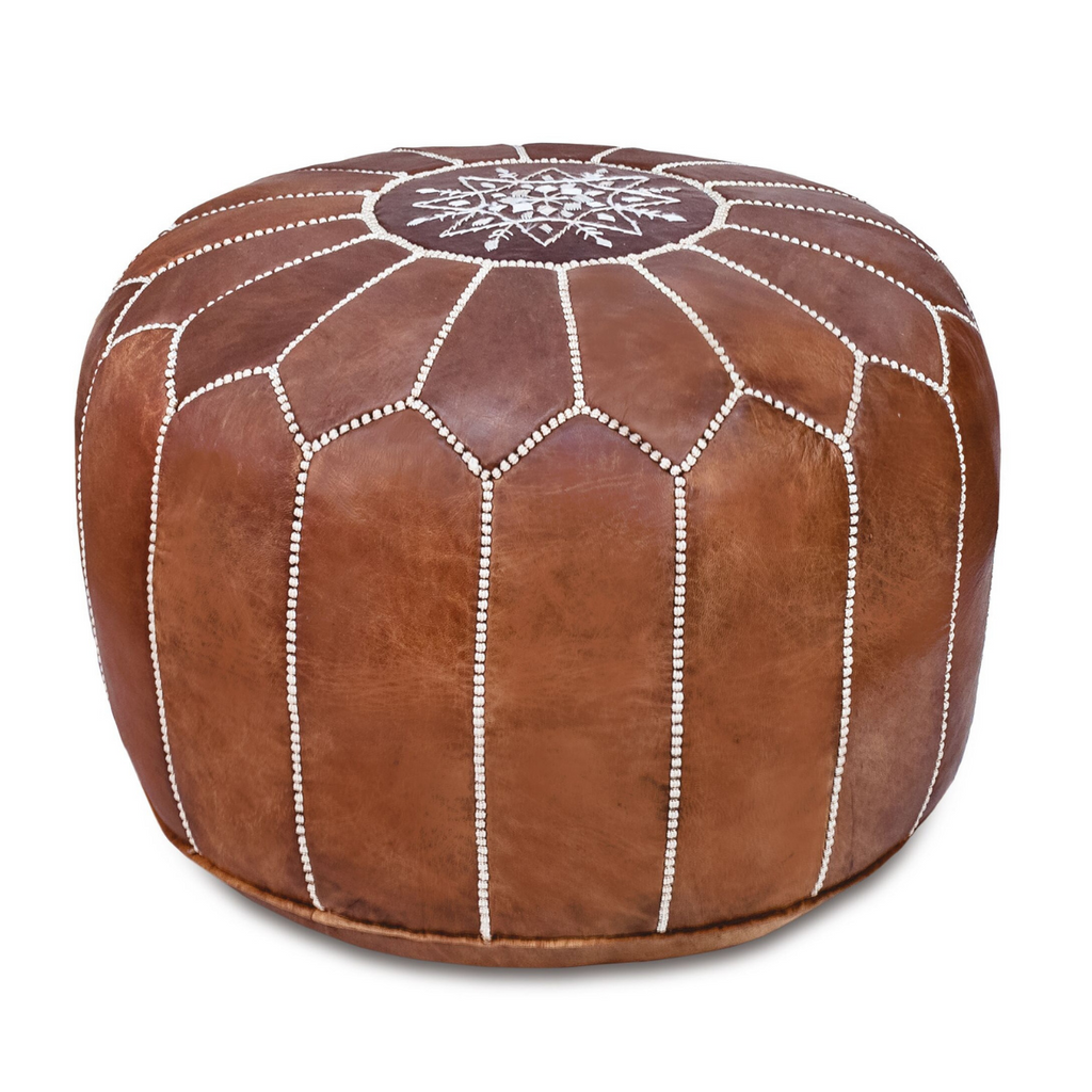 Tan Moroccan Leather Pouf