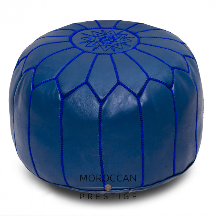 Navy Blue Moroccan Leather Pouf