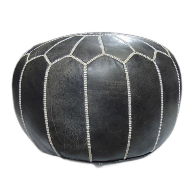 Rusty Black Moroccan Leather Pouf