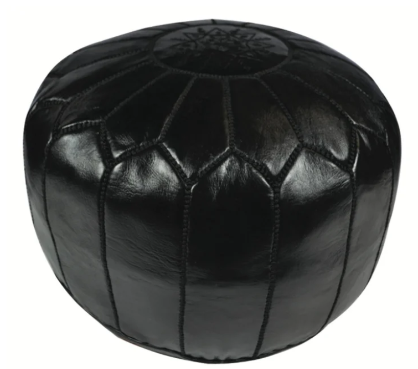 Black Moroccan Leather Pouf