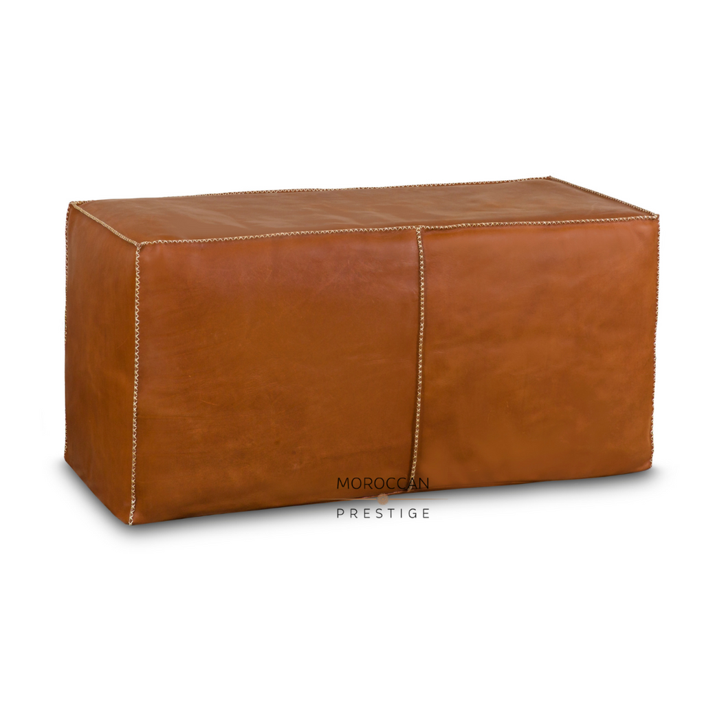 Leather Rectangular Pouf - Tan