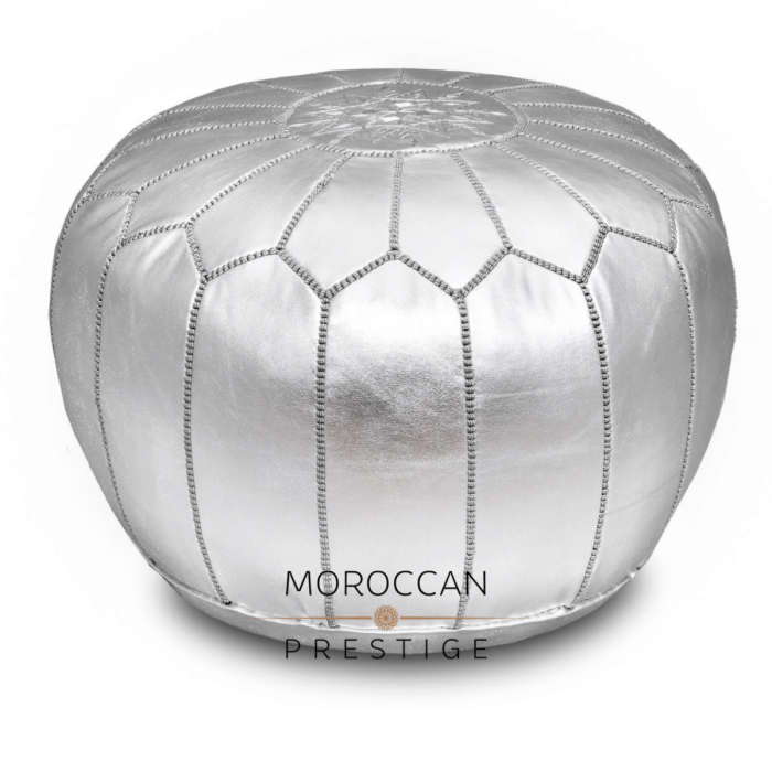 Silver Moroccan Leather Pouf