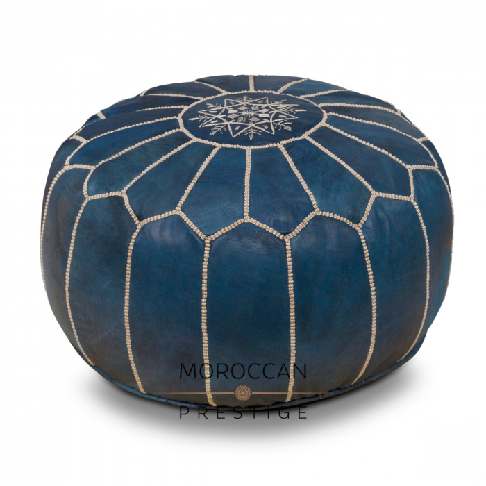 Indigo Moroccan Leather Pouf