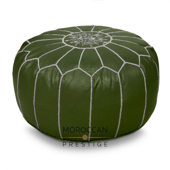 Kaki Moroccan Leather Pouf