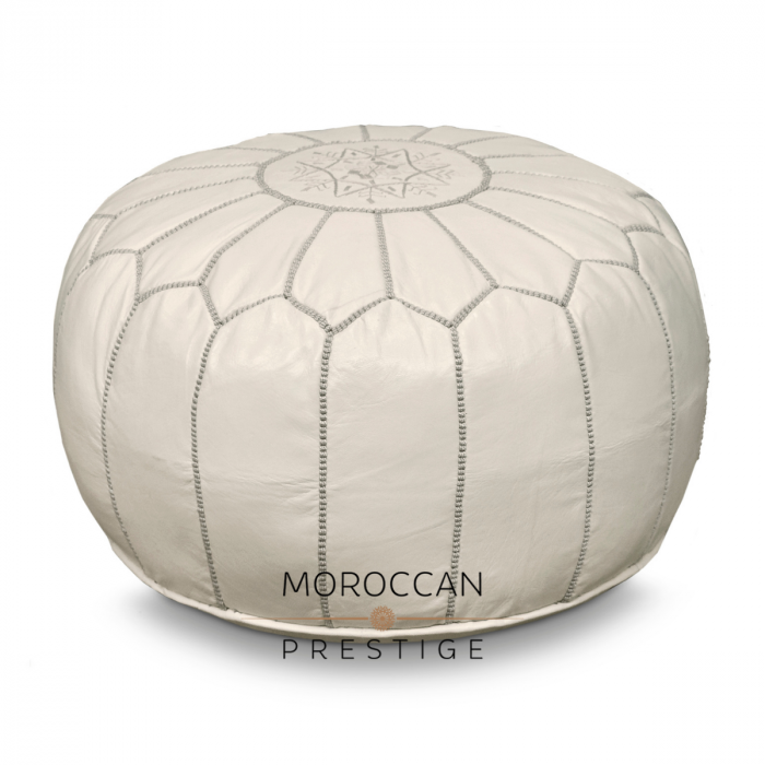 Cream Moroccan Leather Pouf