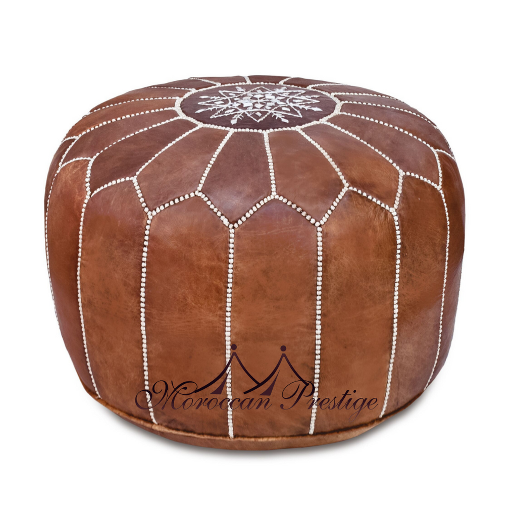 Tan Moroccan Leather Pouf