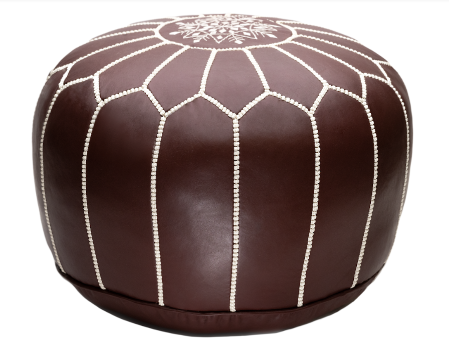 Wine Moroccan Leather Pouf