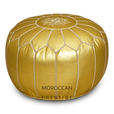 Moroccan Gold leather pouf