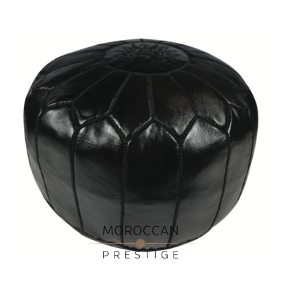 BK Black Moroccan Leather Pouf
