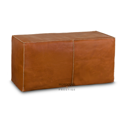 Leather Rectangular Pouf - Tan 