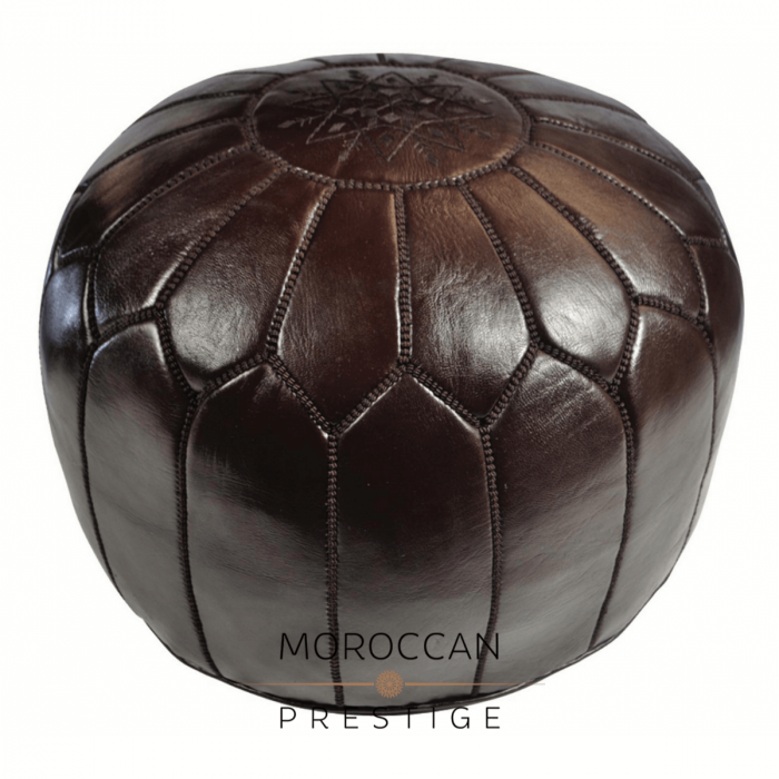 Chocolate Brown Leather Pouf, Brown Leather Pouf